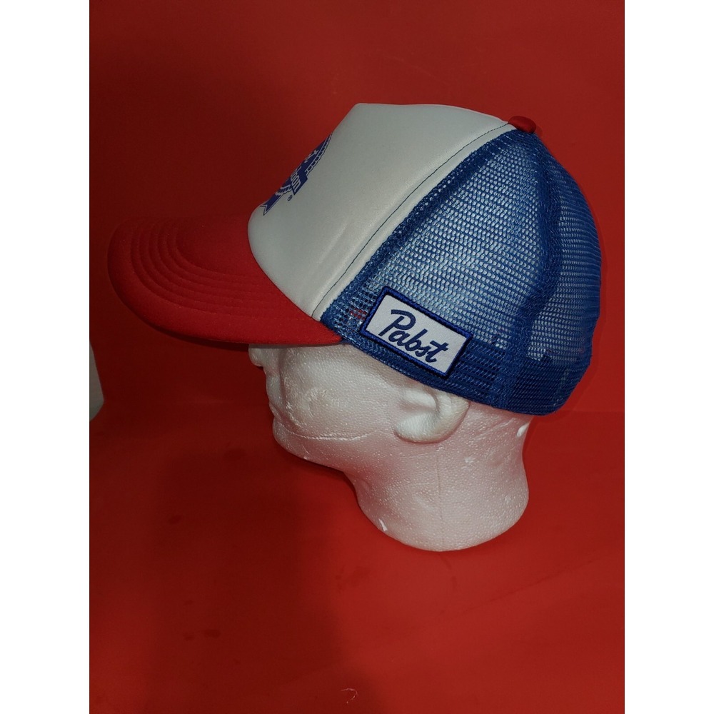 Vintage Pabst Blue Ribbon Hat White Cap Adjustable Hat Adult Mesh Trucker - Picture 2 of 8